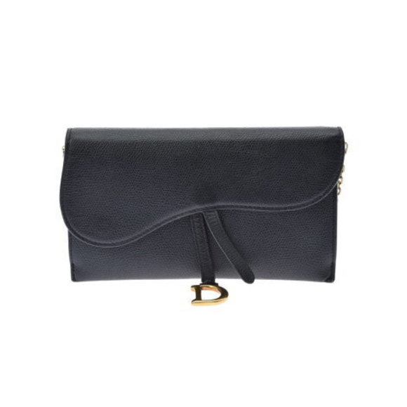 CHRISTIAN DIOR Saddle Long Wallet Black Calf Chain - Picture 1 of 12